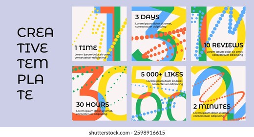 Creative cover for social media post in modern minimal style for corporate identity, branding, blogging, advertising, promo. Layout design template with dynamic colorful overlay lines and dots