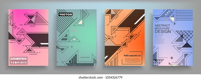 Creative covers with abstract geometric pattern. Shapes with gradients composition