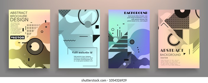 Creative covers with abstract geometric pattern. Shapes with gradients composition