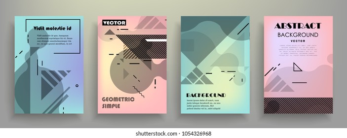 Creative covers with abstract geometric pattern. Shapes with gradients composition