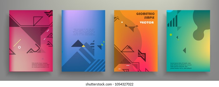 Creative covers with abstract geometric pattern. Shapes with gradients composition