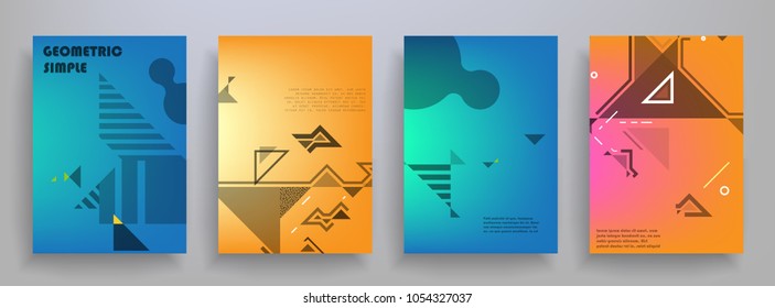 Creative covers with abstract geometric pattern. Shapes with gradients composition