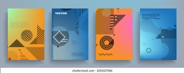 Creative covers with abstract geometric pattern. Shapes with gradients composition