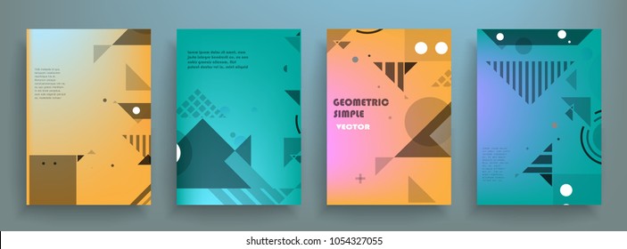 Creative covers with abstract geometric pattern. Shapes with gradients composition