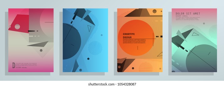 Creative covers with abstract geometric pattern. Shapes with gradients composition