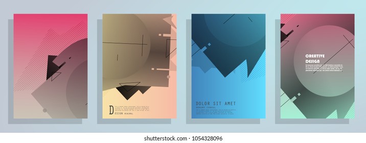 Creative covers with abstract geometric pattern. Shapes with gradients composition