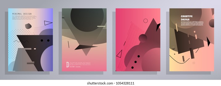 Creative covers with abstract geometric pattern. Shapes with gradients composition