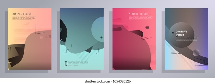 Creative covers with abstract geometric pattern. Shapes with gradients composition