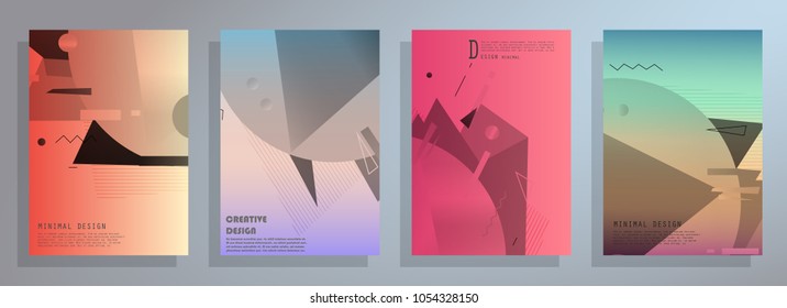 Creative covers with abstract geometric pattern. Shapes with gradients composition