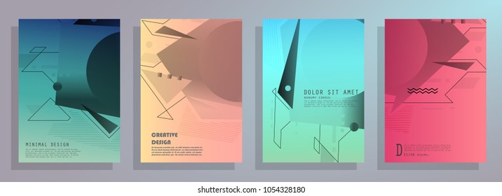 Creative covers with abstract geometric pattern. Shapes with gradients composition