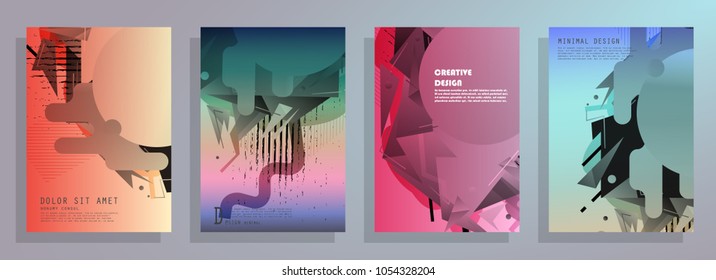 Creative covers with abstract geometric pattern. Shapes with gradients composition