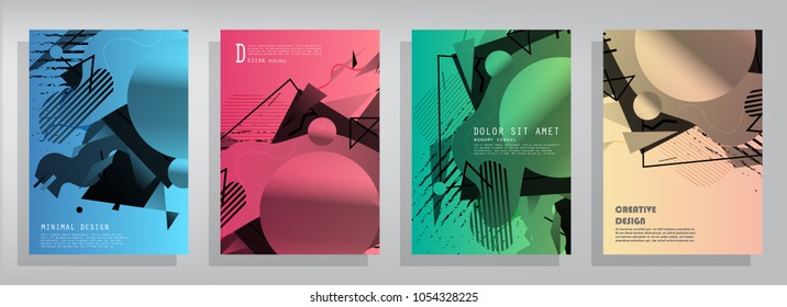 Creative covers with abstract geometric pattern. Shapes with gradients composition