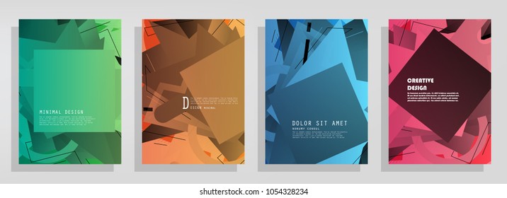 Creative covers with abstract geometric pattern. Shapes with gradients composition