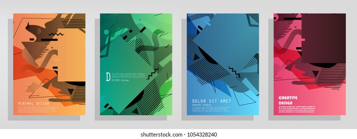 Creative covers with abstract geometric pattern. Shapes with gradients composition