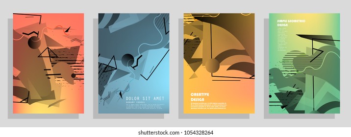 Creative covers with abstract geometric pattern. Shapes with gradients composition