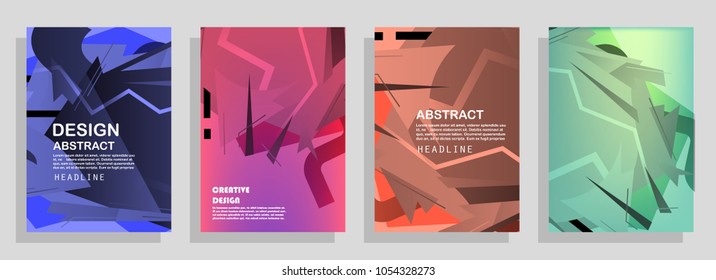 Creative covers with abstract geometric pattern. Shapes with gradients composition