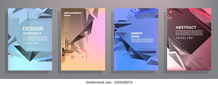 Creative covers with abstract geometric pattern. Shapes with gradients composition