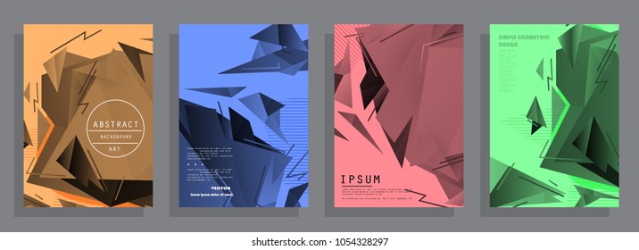 Creative covers with abstract geometric pattern. Shapes with gradients composition