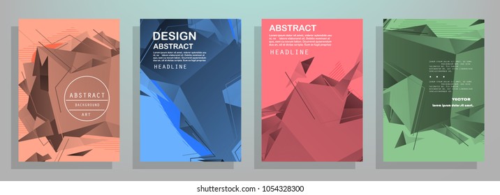 Creative covers with abstract geometric pattern. Shapes with gradients composition
