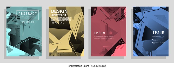 Creative covers with abstract geometric pattern. Shapes with gradients composition