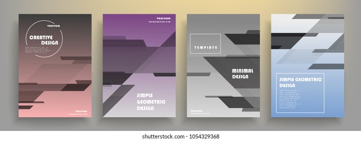 Creative covers with abstract geometric pattern. Shapes with gradients composition