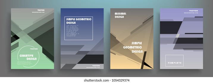 Creative covers with abstract geometric pattern. Shapes with gradients composition