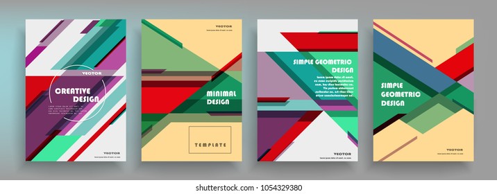 Creative covers with abstract geometric pattern. Shapes with gradients composition