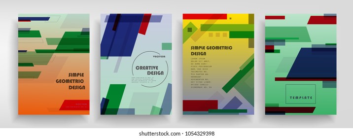 Creative covers with abstract geometric pattern. Shapes with gradients composition