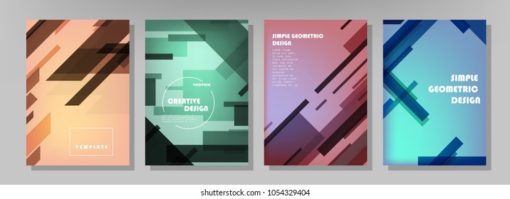 Creative covers with abstract geometric pattern. Shapes with gradients composition