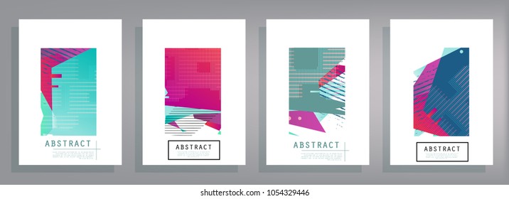 Creative covers with abstract geometric pattern. Shapes with gradients composition