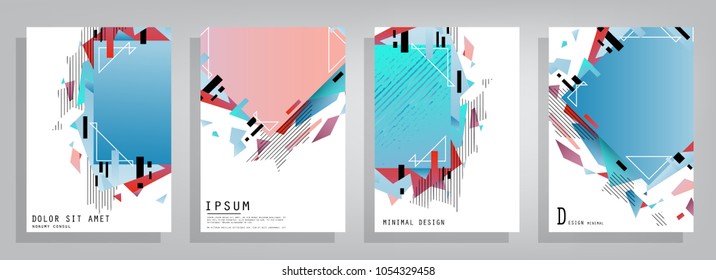 Creative covers with abstract geometric pattern. Shapes with gradients composition