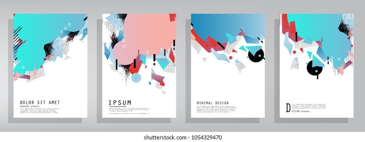 Creative covers with abstract geometric pattern. Shapes with gradients composition