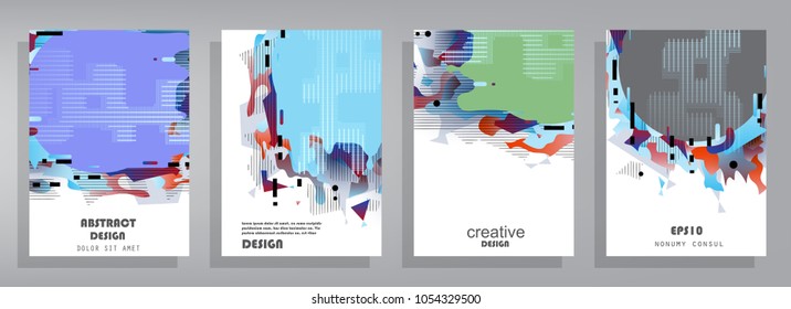 Creative covers with abstract geometric pattern. Shapes with gradients composition