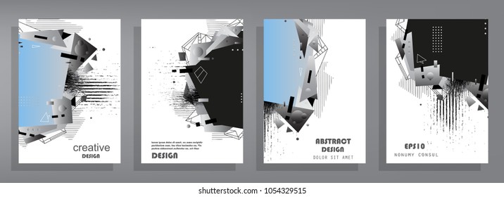 Creative covers with abstract geometric pattern. Shapes with gradients composition