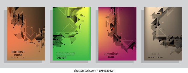 Creative covers with abstract geometric pattern. Shapes with gradients composition