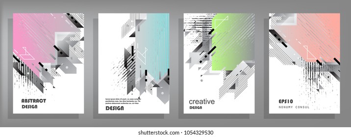 Creative covers with abstract geometric pattern. Shapes with gradients composition