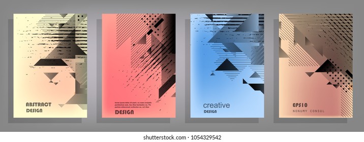 Creative covers with abstract geometric pattern. Shapes with gradients composition