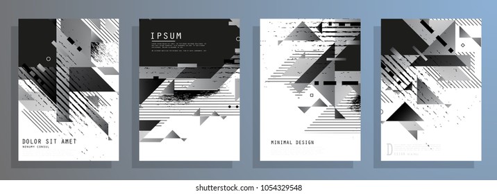 Creative covers with abstract geometric pattern. Shapes with gradients composition