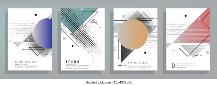 Creative covers with abstract geometric pattern. Shapes with gradients composition