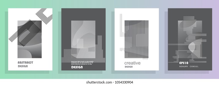 Creative covers with abstract geometric pattern. Shapes with gradients composition