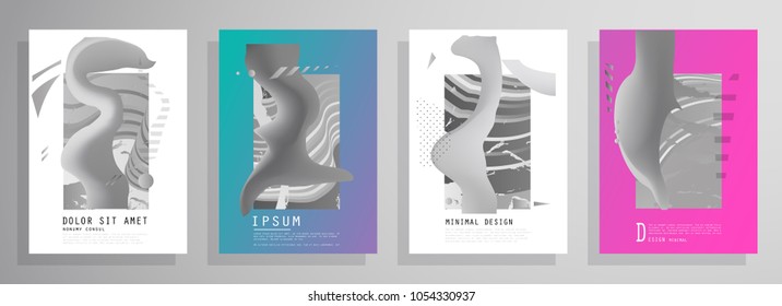 Creative covers with abstract geometric pattern. Shapes with gradients composition