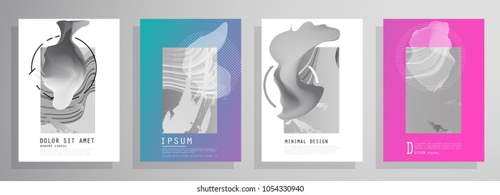 Creative covers with abstract geometric pattern. Shapes with gradients composition