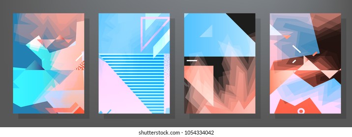 Creative covers with abstract geometric pattern. Shapes with gradients composition