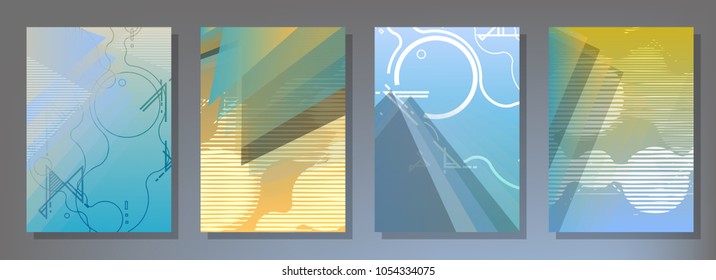 Creative covers with abstract geometric pattern. Shapes with gradients composition