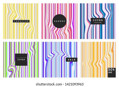 Creative covers design Collection of Colorful templates with lines, patterns with trendy elements. Ideal for ad, invitation, presentation, promotion, web, social media, header, landing, blog, sale.