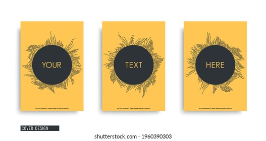 Creative covers with hand drawn doodle composition. Minimal trendy style. Chaotic spreading structure of thin lines. Vector template