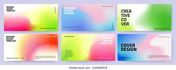 Creative covers or horizontal posters concept in modern minimal style for corporate identity, branding, social media advertising, promo. Minimalist cover design template with dynamic fluid gradient - Shutterstock ID 2163500519