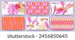Creative covers or horizontal posters in modern minimal style for corporate identity, branding, social media ads, promo. Modern layout design templates with tropical leaves and geometric patterns