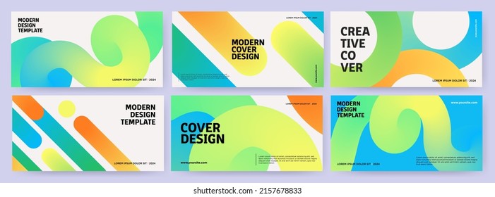 Portadas creativas o afiches horizontales en estilo moderno mínimo para identidad corporativa, marca, publicidad en medios sociales, promoción. Plantilla moderna de diseño con líneas dinámicas de gradiente de fluido