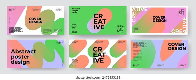 Creative covers or horizontal posters  in modern minimal style for corporate identity, branding, social media advertising, promo. Modern layout design template with dynamic fluid gradient lines